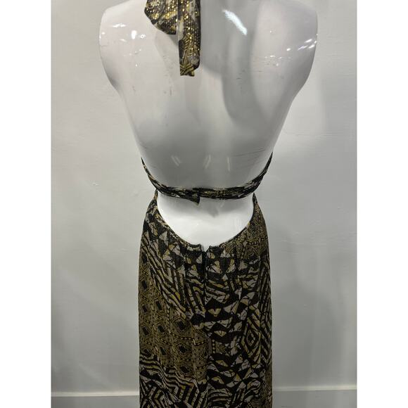 BCBGMAXAZRIA Silk Blend Printed Rhinestone Accent Halter Maxi Dress Green Size 0 - Picture 5 of 8